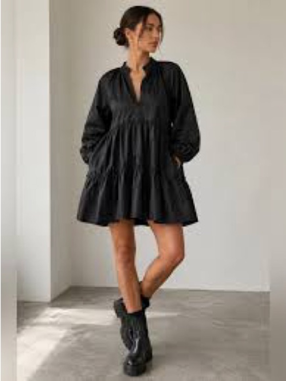 Aritzia Sunday Best XS Black Polyester Tiered Ruffle Mini Dress